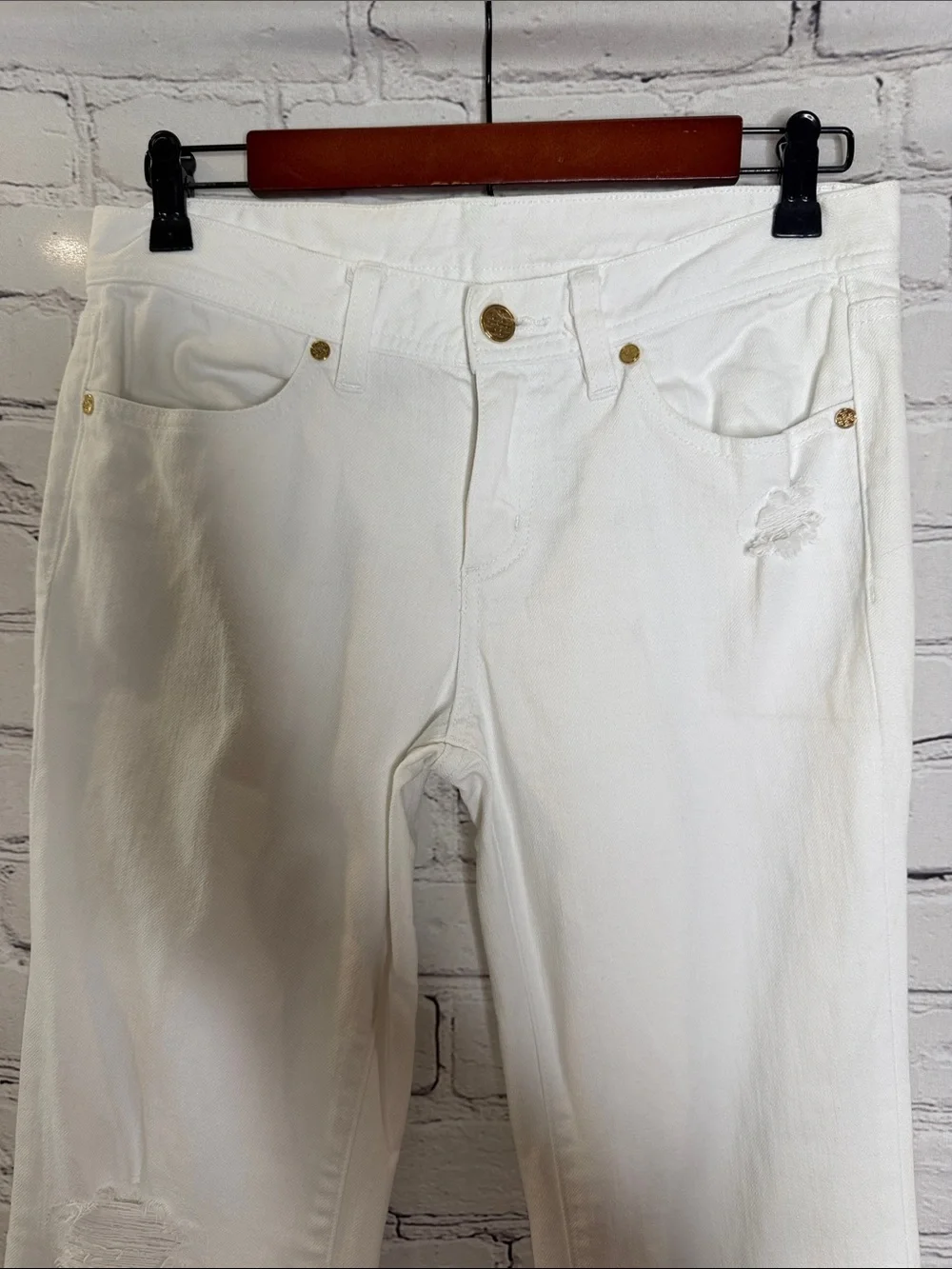 Tory Burch White Distressed Bootcut Jeans Size 27 Excellent Condition